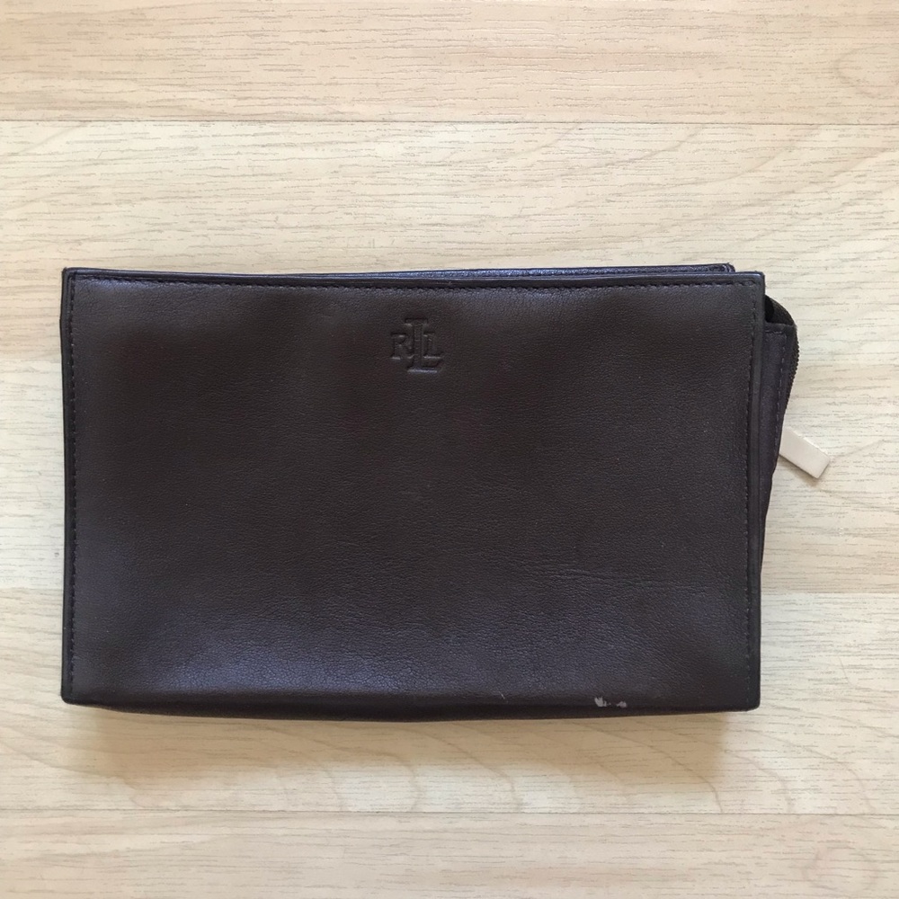 Ralph Lauren Leather Pouch Zipper Clutch Handbag Bag Wristlet